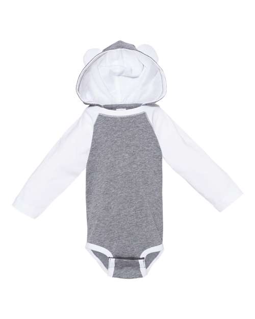 Load image into Gallery viewer, Infant Fine Jersey Character Hooded Long Sleeve Bodysuit with Ears - Granite Heather/ White