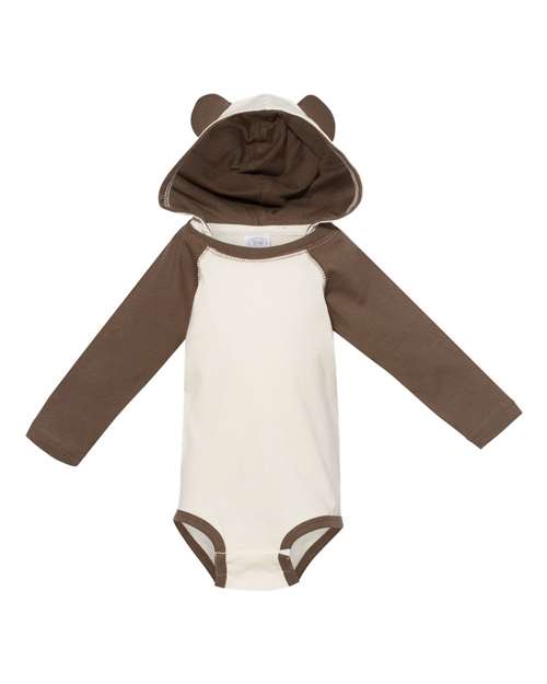 Load image into Gallery viewer, Infant Fine Jersey Character Hooded Long Sleeve Bodysuit with Ears - Natural/ Brown