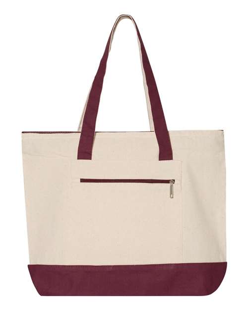 Load image into Gallery viewer, Q-Tees Q1300 19L Zippered Tote - Natural/ Maroon