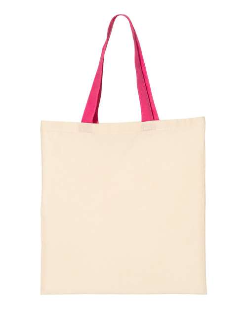 Load image into Gallery viewer, Q-Tees QTB6000 Economical Tote with Contrast-Color Handles - Natural/ Hot Pink