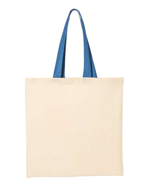 Load image into Gallery viewer, Q-Tees QTB6000 Economical Tote with Contrast-Color Handles - Natural/ Royal
