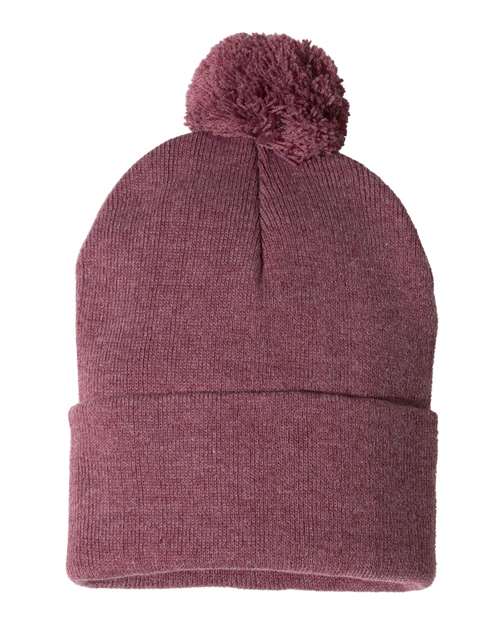 Load image into Gallery viewer, Sportsman SP15 12" Pom-Pom Cuffed Beanie - Heather Cardinal