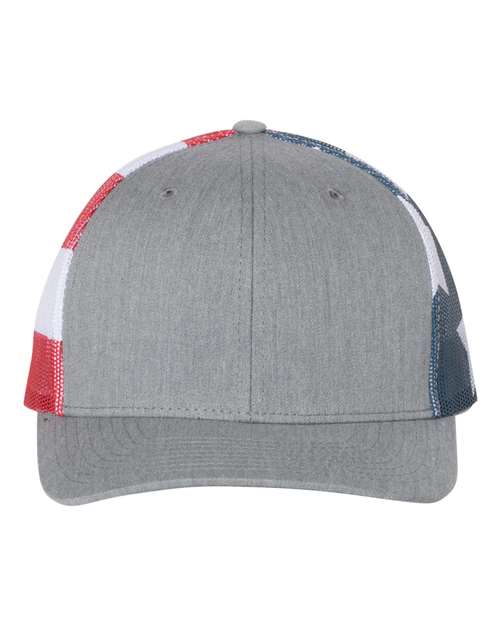 Load image into Gallery viewer, Richardson 112PM Printed Mesh Trucker Cap - Heather Grey/ Stars & Stripes