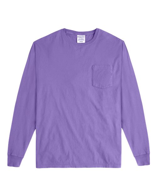 Load image into Gallery viewer, Unisex Garment-Dyed Long Sleeve T-Shirt With a Pocket - Lavender