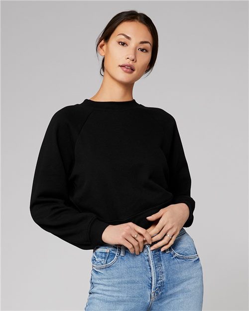 Load image into Gallery viewer, Women's Crop Raglan Fleece Crewneck Sweatshirt — blank sweatshirt for DTF printing