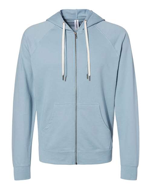 Load image into Gallery viewer, Unisex Icon Lightweight Loopback Terry Full-Zip Hooded Sweatshirt - Misty Blue