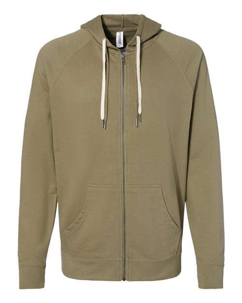 Load image into Gallery viewer, Unisex Icon Lightweight Loopback Terry Full-Zip Hooded Sweatshirt - Olive