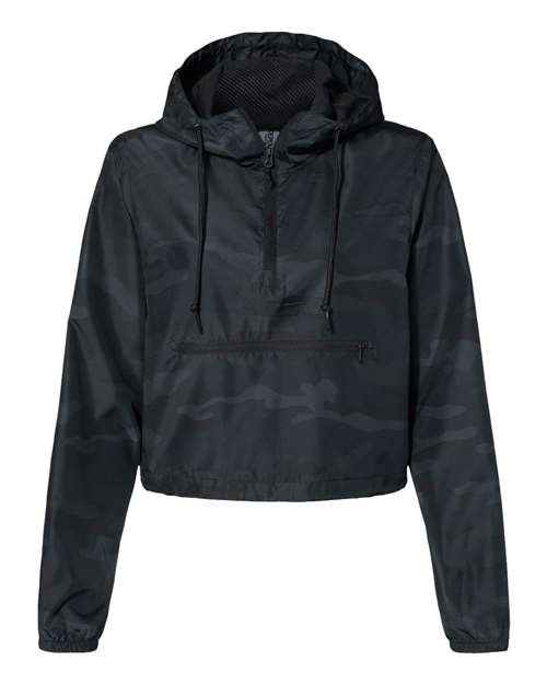 Load image into Gallery viewer, Independent Trading Co. EXP64CRP Women's Lightweight Quarter-Zip Pullover Crop Windbreaker - Black Camo