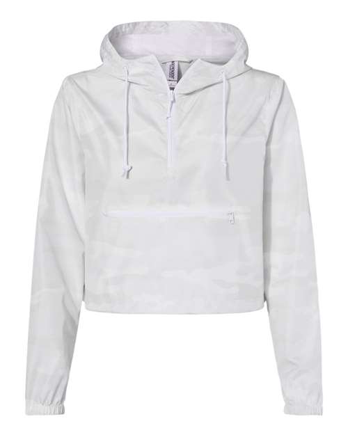 Load image into Gallery viewer, Independent Trading Co. EXP64CRP Women's Lightweight Quarter-Zip Pullover Crop Windbreaker - White Camo