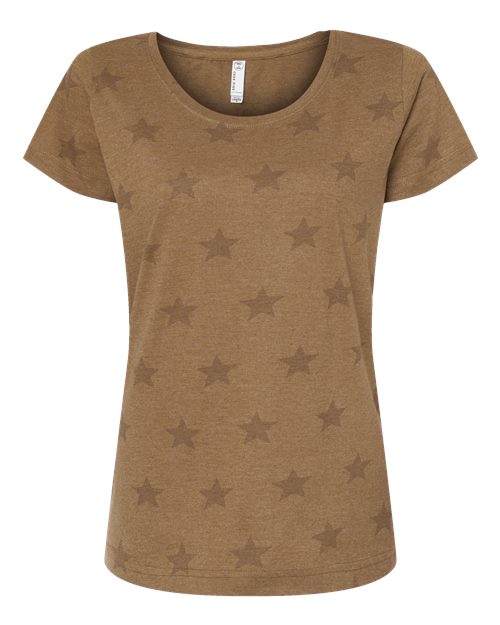 Load image into Gallery viewer, Women's Star Print Scoop Neck Tee - Coyote Brown Star