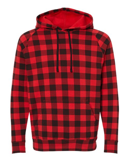 Load image into Gallery viewer, Unisex Special Blend Raglan Hooded Sweatshirt - Red Buffalo Plaid