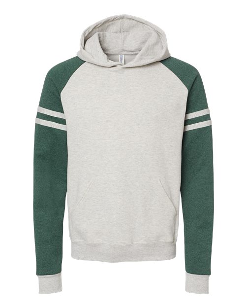 Load image into Gallery viewer, Unisex Nublend® Varsity Colorblocked Raglan Hooded Sweatshirt - Oatmeal Heather/ Forest Green Heather