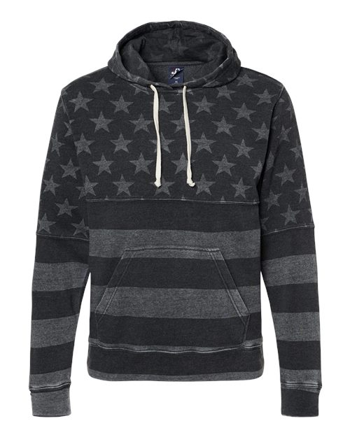 Load image into Gallery viewer, J. America 8871 Men's Triblend Fleece Hooded Sweatshirt - Black Stars & Stripes Triblend
