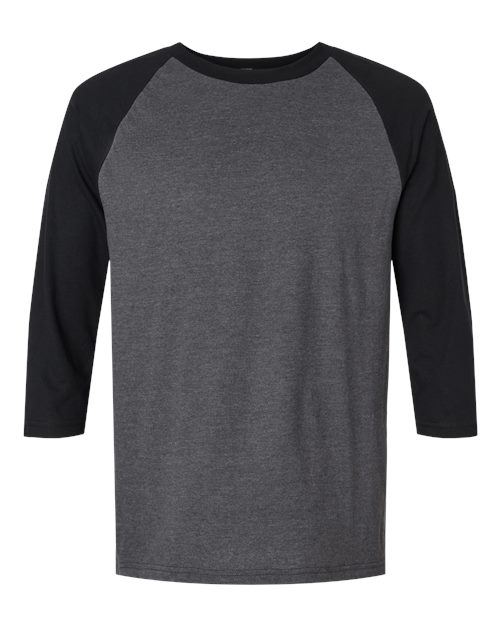 Load image into Gallery viewer, Unisex CVC Three-Quarter Sleeve Tee - Heather Charcoal/ Black