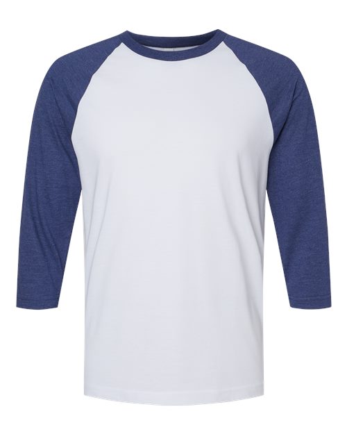 Load image into Gallery viewer, Unisex CVC Three-Quarter Sleeve Tee - White/ Heather Indigo