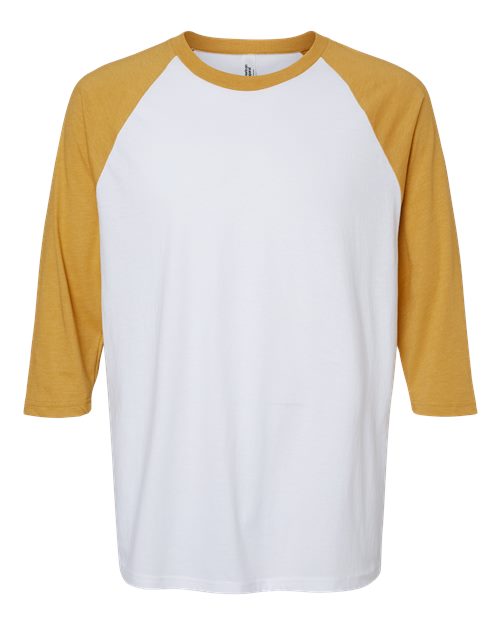 Load image into Gallery viewer, Unisex CVC Three-Quarter Sleeve Tee - White/ Heather Mustard