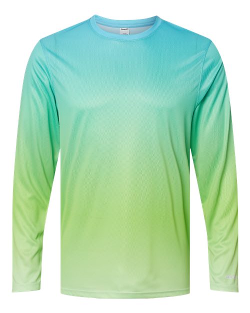 Load image into Gallery viewer, Paragon 225 Unisex Barbados Performance Pin Dot Long Sleeve T-Shirt - Aqua Blue/ Light Lime
