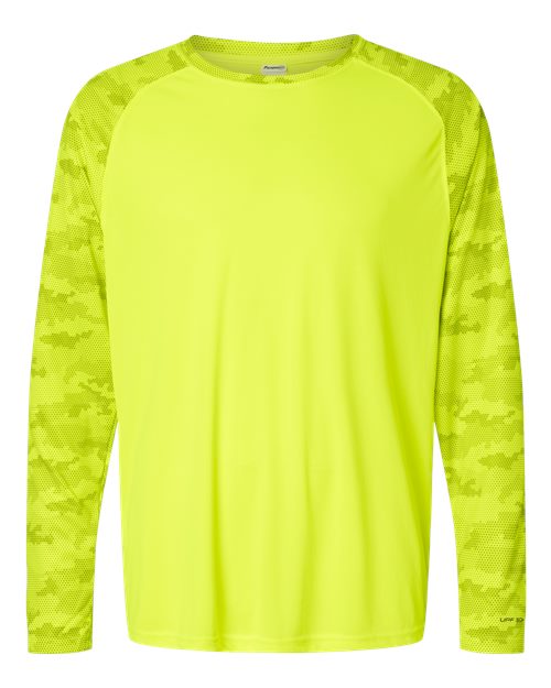 Load image into Gallery viewer, Paragon 216 Unisex Cayman Performance Camo Colorblocked Long Sleeve T-Shirt - Safety Green