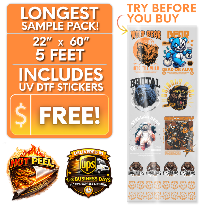 Load image into Gallery viewer, DTF Transfers & UV DTF 3D Stickers Sample Pack | Bear Transfers