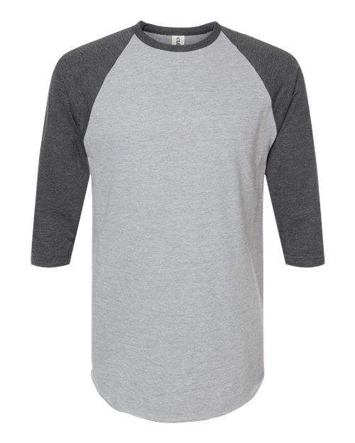 Load image into Gallery viewer, Unisex Fine Jersey Raglan T-Shirt - Heather Grey/ Heather Charcoal
