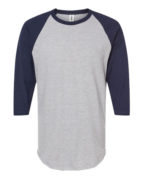 Load image into Gallery viewer, Unisex Fine Jersey Raglan T-Shirt - Heather Grey/ Navy
