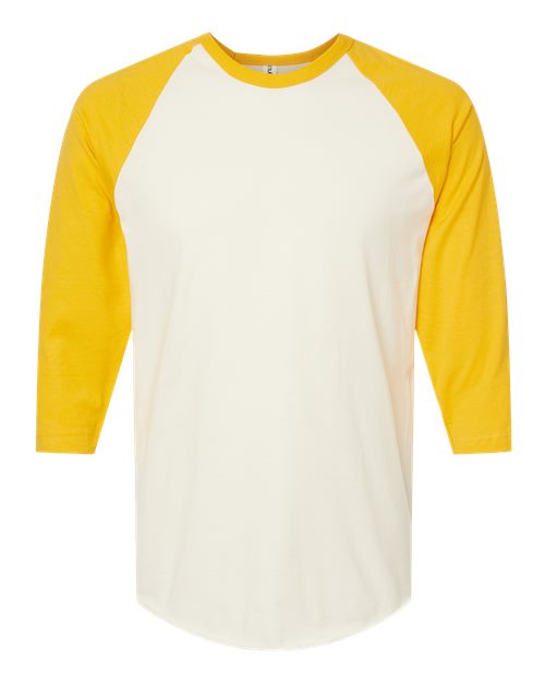 Load image into Gallery viewer, Unisex Fine Jersey Raglan T-Shirt - Vintage White/ Mellow Yellow
