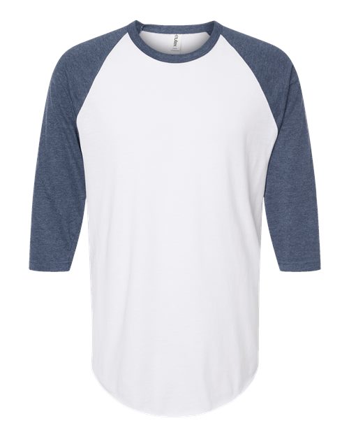 Load image into Gallery viewer, Unisex Fine Jersey Raglan T-Shirt - White/ Heather Denim
