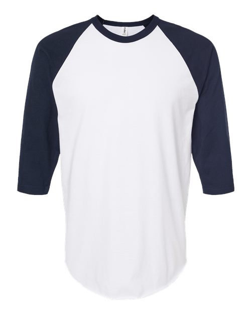 Load image into Gallery viewer, Unisex Fine Jersey Raglan T-Shirt - White/ Navy
