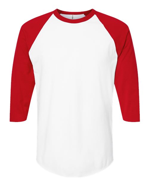 Load image into Gallery viewer, Unisex Fine Jersey Raglan T-Shirt - White/ Red
