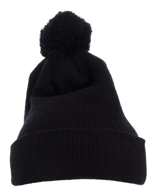 YP Classics 1501P Pom-Pom Cuffed Knit Beanie - Black