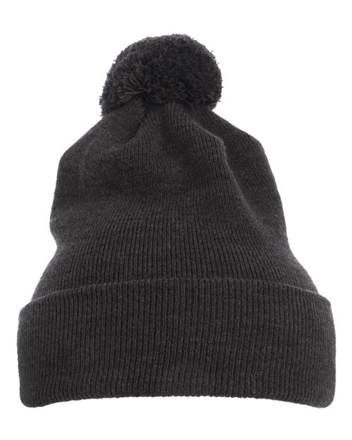 YP Classics 1501P Pom-Pom Cuffed Knit Beanie - Dark Grey