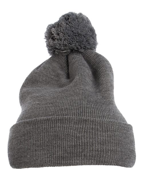 Load image into Gallery viewer, YP Classics 1501P Pom-Pom Cuffed Knit Beanie - Heather Grey

