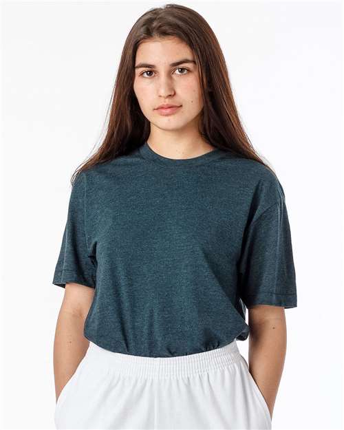Los Angeles Apparel FF01 Unisex USA-Made 50/50 Poly/Cotton T-Shirt - Black Aqua