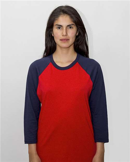 Load image into Gallery viewer, Los Angeles Apparel FF53 Unisex USA-Made Three-Quarter Sleeve Raglan Baseball T-Shirt - Red/ Navy
