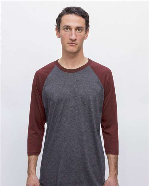 Load image into Gallery viewer, Los Angeles Apparel FF53 Unisex USA-Made Three-Quarter Sleeve Raglan Baseball T-Shirt - Heather Black/ Truffle
