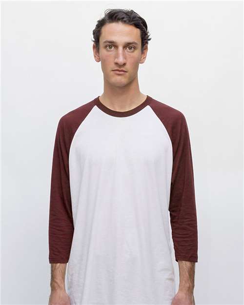Los Angeles Apparel FF53 Unisex USA-Made Three-Quarter Sleeve Raglan Baseball T-Shirt - White/ Truffle