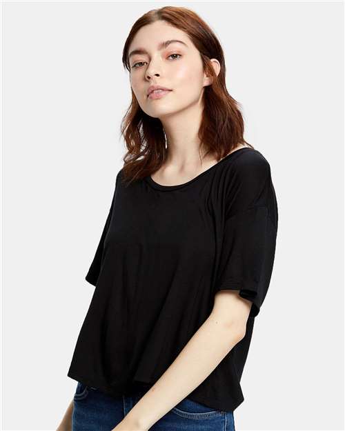 US Blanks US309 Women's Boxy Open Neck Tee - Black