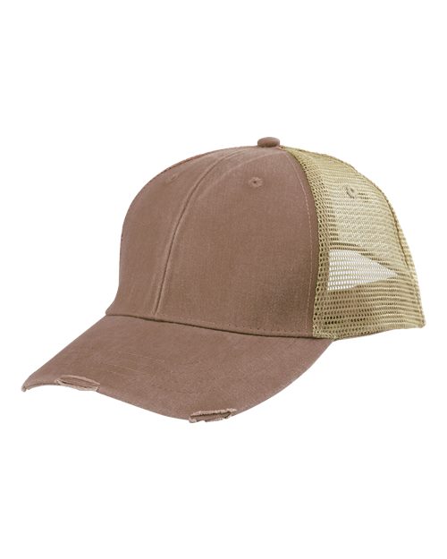 Adams Headwear OL102 Ollie Distressed Trucker Cap - Mississippi Mud/ Tan