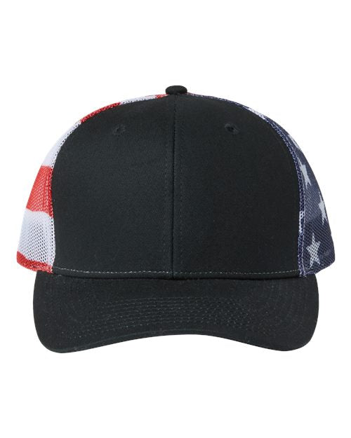Load image into Gallery viewer, Kati S700M Printed Mesh Trucker Cap - Black/ USA Flag
