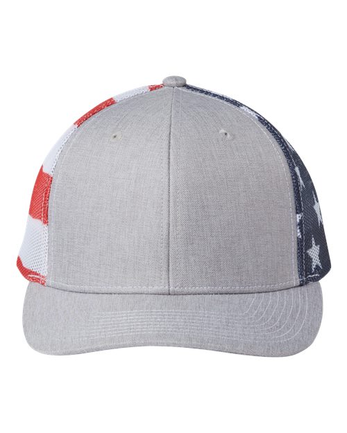 Load image into Gallery viewer, Kati S700M Printed Mesh Trucker Cap - Heather Grey/ USA Flag
