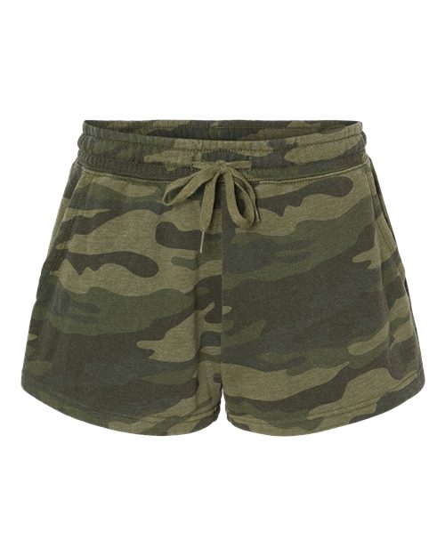 Independent Trading Co. PRM20SRT Women’s Lightweight California Wave Wash Fleece Shorts - Forest Camo Heather