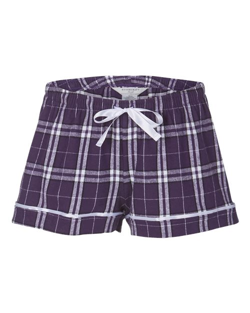 Boxercraft BW6501 Women's Flannel Shorts - Purple/ White Plaid