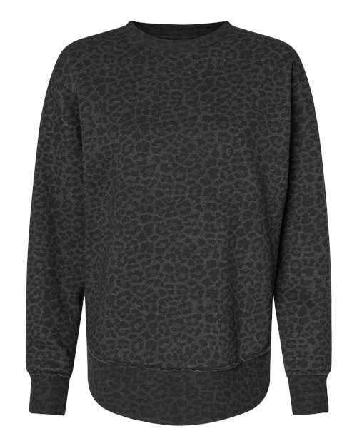 Load image into Gallery viewer, LAT 3525 Women's Weekend Crewneck Sweatshirt - Black Leopard
