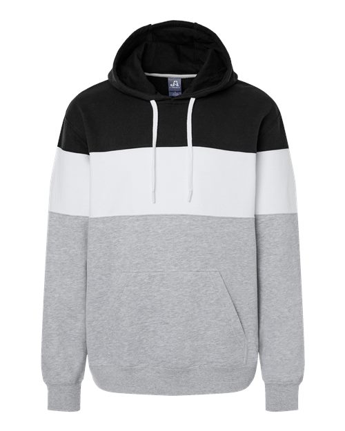 J. America 8644 Men's Varsity Fleece Colorblocked Hooded Sweatshirt - Black/ Oxford