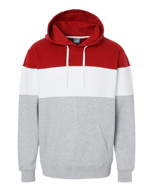 Load image into Gallery viewer, J. America 8644 Men's Varsity Fleece Colorblocked Hooded Sweatshirt - Red/ Oxford
