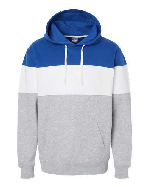 Load image into Gallery viewer, J. America 8644 Men's Varsity Fleece Colorblocked Hooded Sweatshirt - Royal/ Oxford
