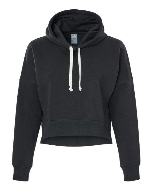 Load image into Gallery viewer, J. America 8853 Women's Crop Hooded Sweatshirt - Black Solid
