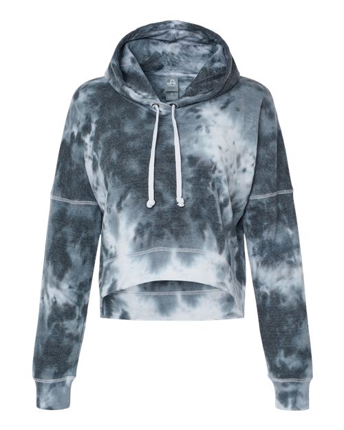 J. America 8853 Women's Crop Hooded Sweatshirt - Black Tie Dye