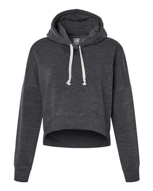 Load image into Gallery viewer, J. America 8853 Women's Crop Hooded Sweatshirt - Black Triblend
