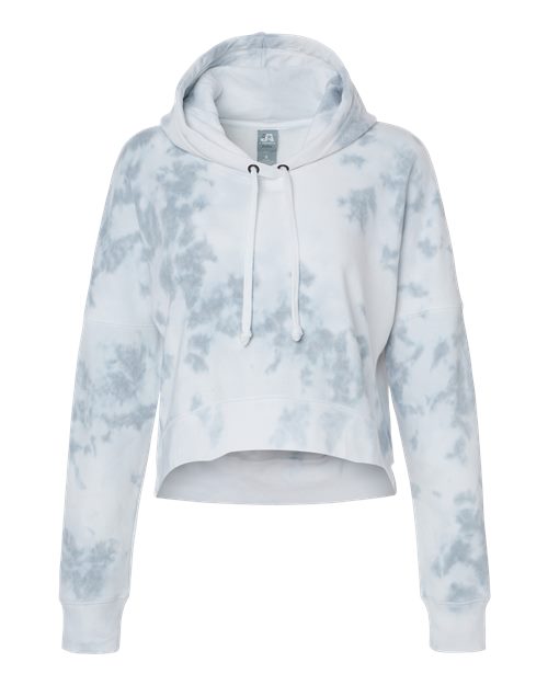 J. America 8853 Women's Crop Hooded Sweatshirt - Grey Tie Dye